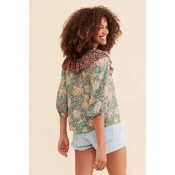 Kachel ANTHROPOLOGIE Mixed Leopard Floral Print Peasant Blouse Size 24 NWT - Picture 4 of 8